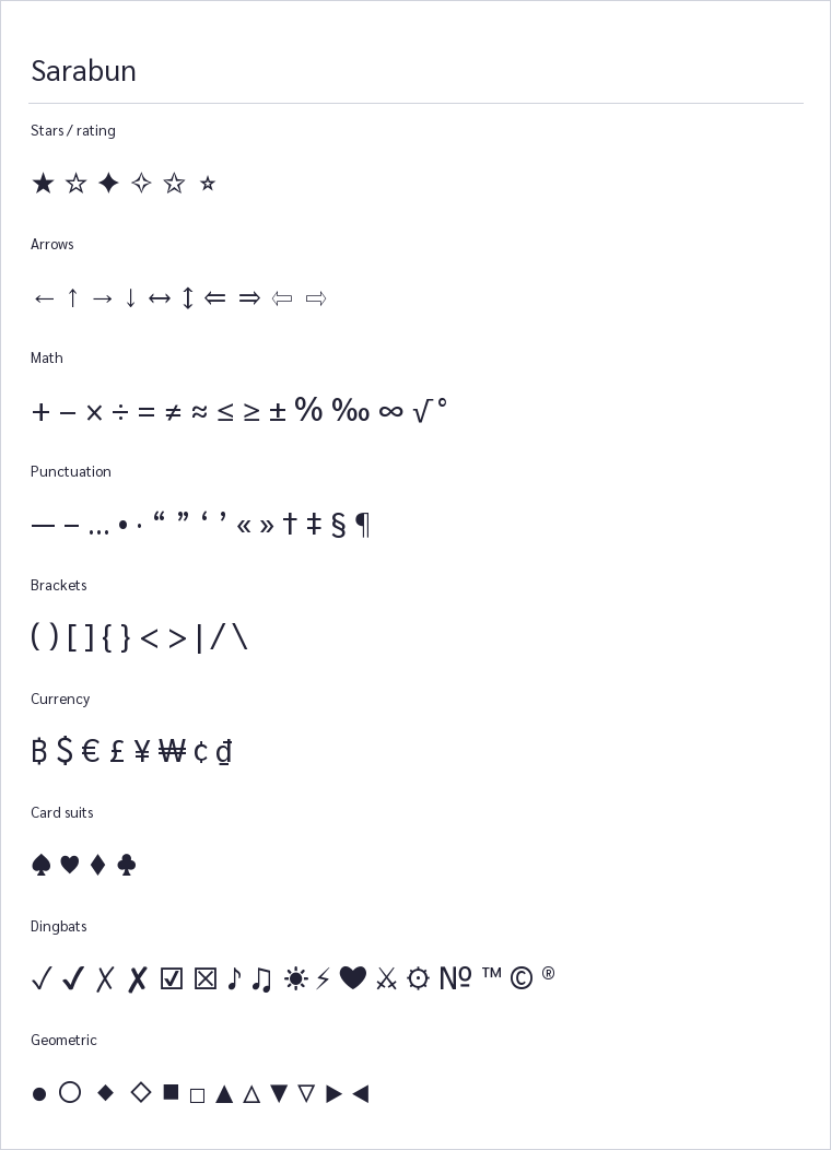 Sarabun symbols