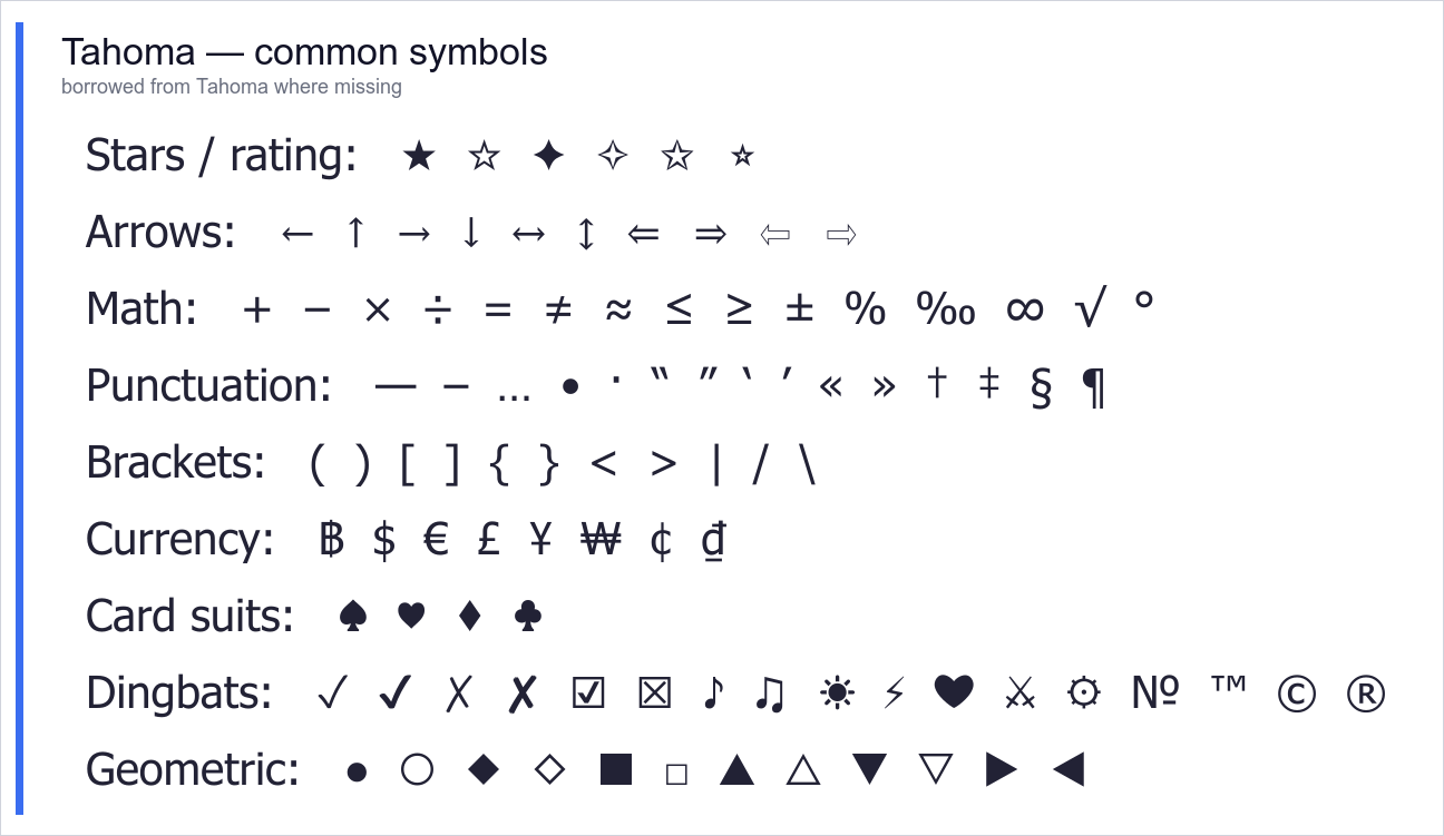 Tahoma symbols
